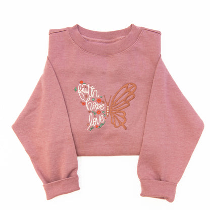 Faith Hope Love Embroidered Crewneck Sweatshirt