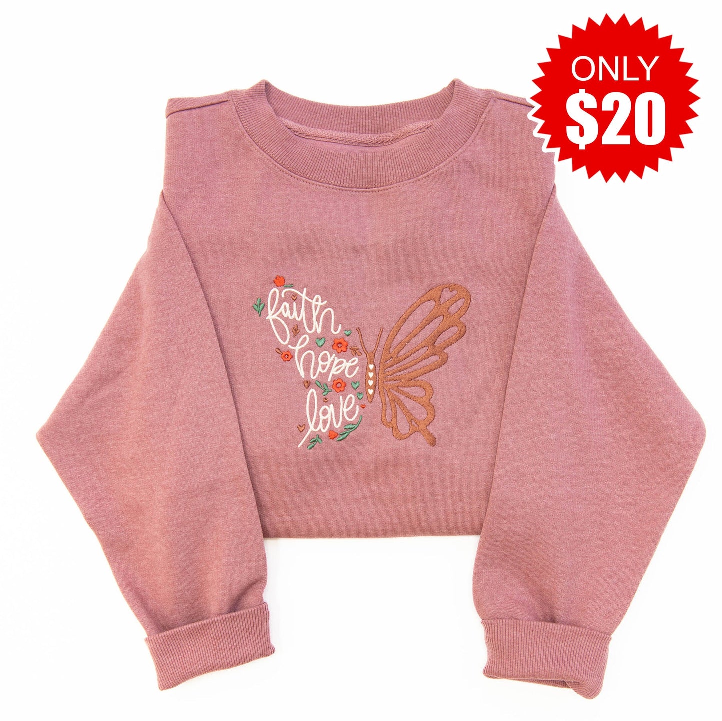 Faith Hope Love Embroidered Crewneck Sweatshirt - 20