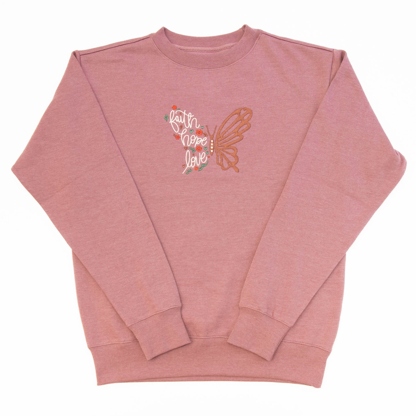 Faith Hope Love Embroidered Crewneck Sweatshirt