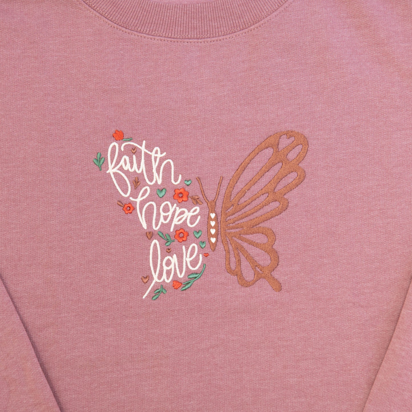Faith Hope Love Embroidered Crewneck Sweatshirt
