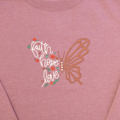 Faith Hope Love Embroidered Crewneck Sweatshirt