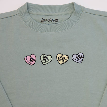 Candy Hearts Embroidered Crewneck Sweatshirt