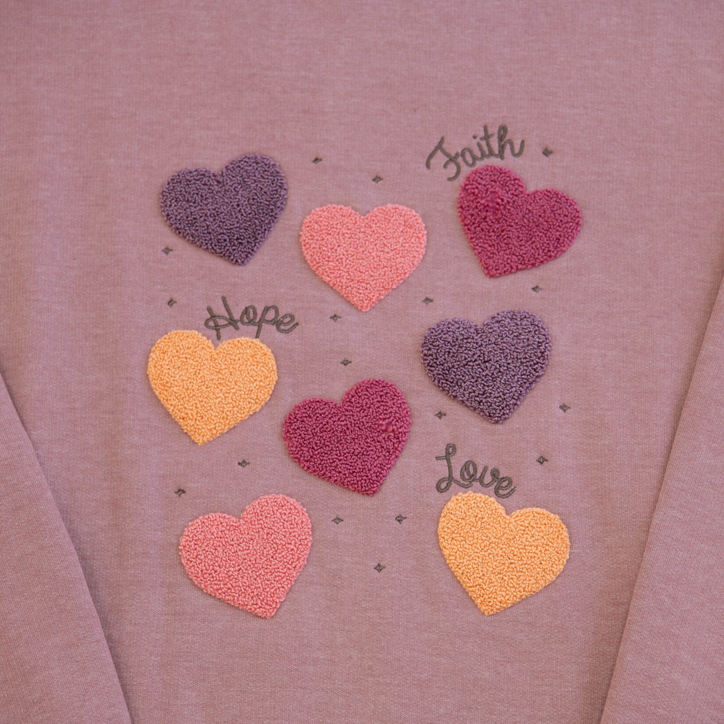 Faith Hope Love Embellished Crewneck Sweatshirt