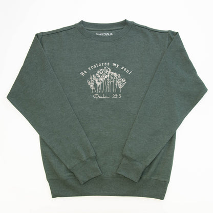 He Restores My Soul Embroidered Crewneck Sweatshirt