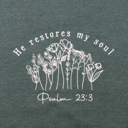 He Restores My Soul Embroidered Crewneck Sweatshirt