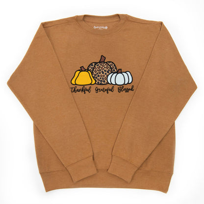 Embellished Thankful Grateful Blessed Pumpkins Sweatshirt