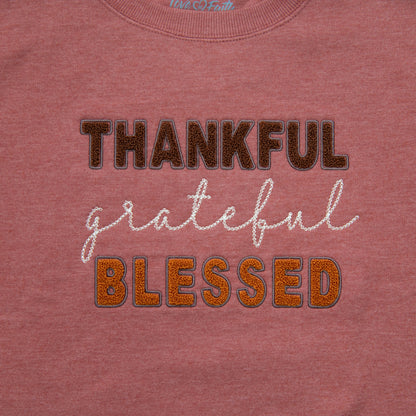 Embellished Thankful Grateful Blessed Sweatshirt - 5