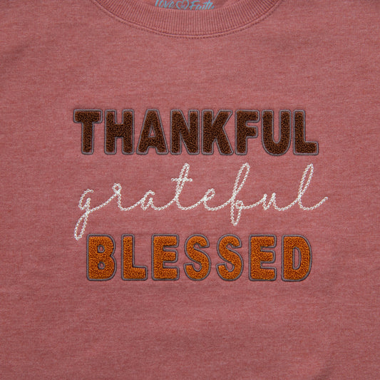 Embellished Thankful Grateful Blessed Sweatshirt - 5