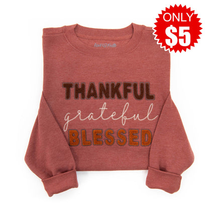Embellished Thankful Grateful Blessed Sweatshirt - 5