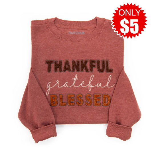 Embellished Thankful Grateful Blessed Sweatshirt - 5