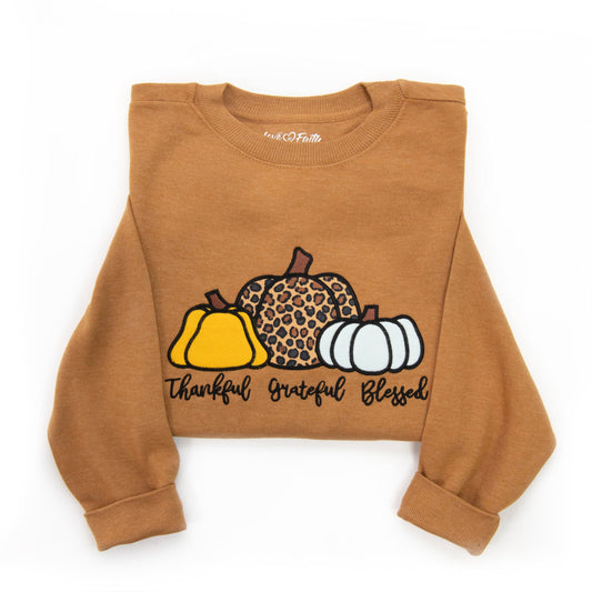 Embellished Thankful Grateful Blessed Pumpkins Sweatshirt