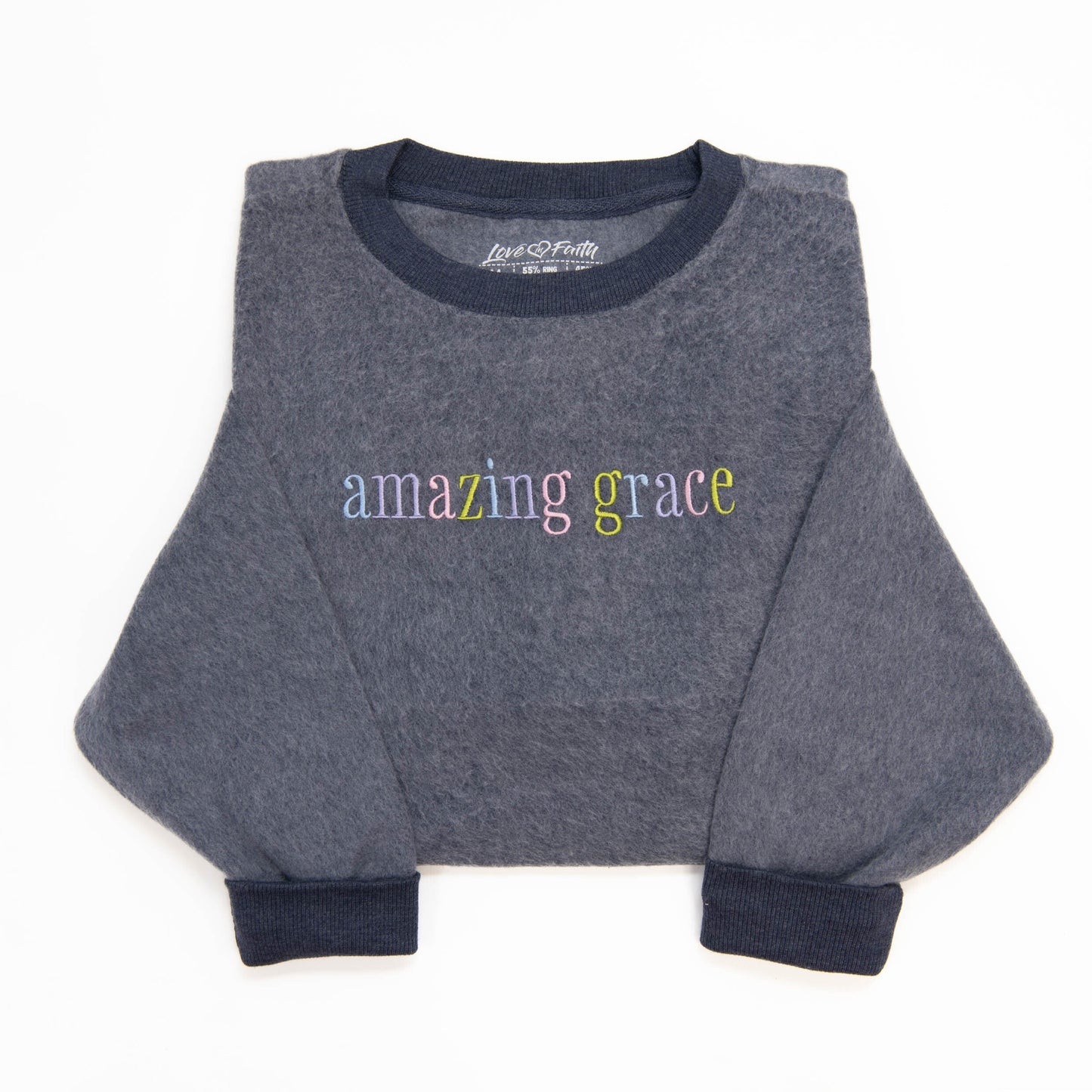 Fuzzy Embroidered Amazing Grace Sweatshirt