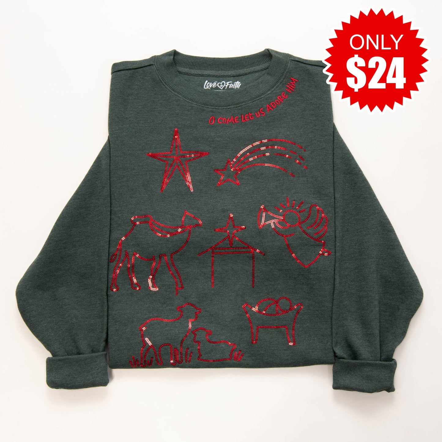 Embellished O come Let Us Adore Him Sweatshirt - 24