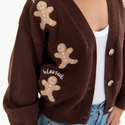 Gingerbread Joyful Merry Blessed Cardigan