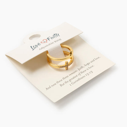 Double Cross Gold Plated Brass Ring