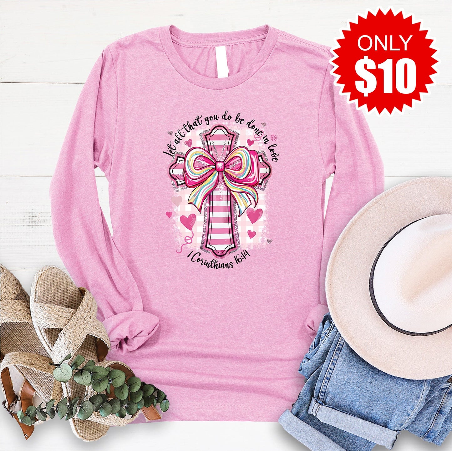 Corinthians 16:14 Long Sleeve - Heather Bubble Gum - 10
