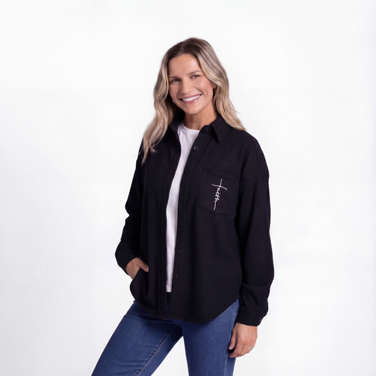 Faith Cross Waffle Knit Shacket