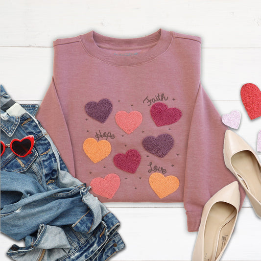 Faith Hope Love Embellished Crewneck Sweatshirt