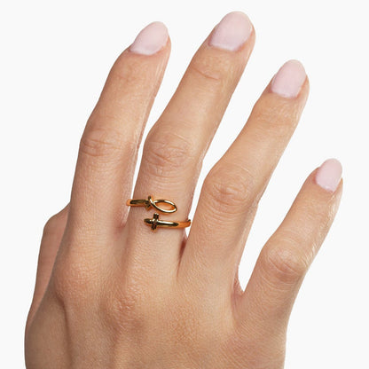 Fish and Cross Gold Plated Brass Ring