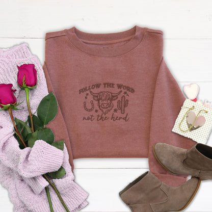 Follow the Word Embroidered Crewneck Sweatshirt