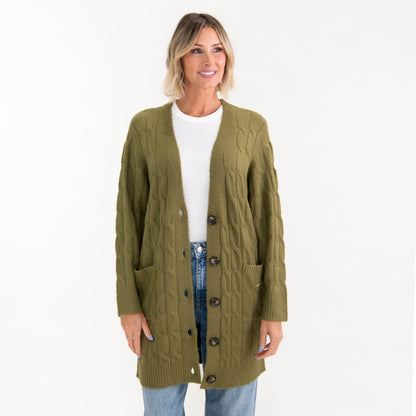 Floral Cross Cable Knit Cardigan