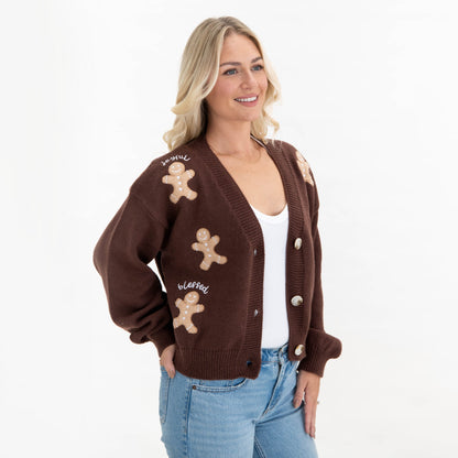 Gingerbread Joyful Merry Blessed Cardigan