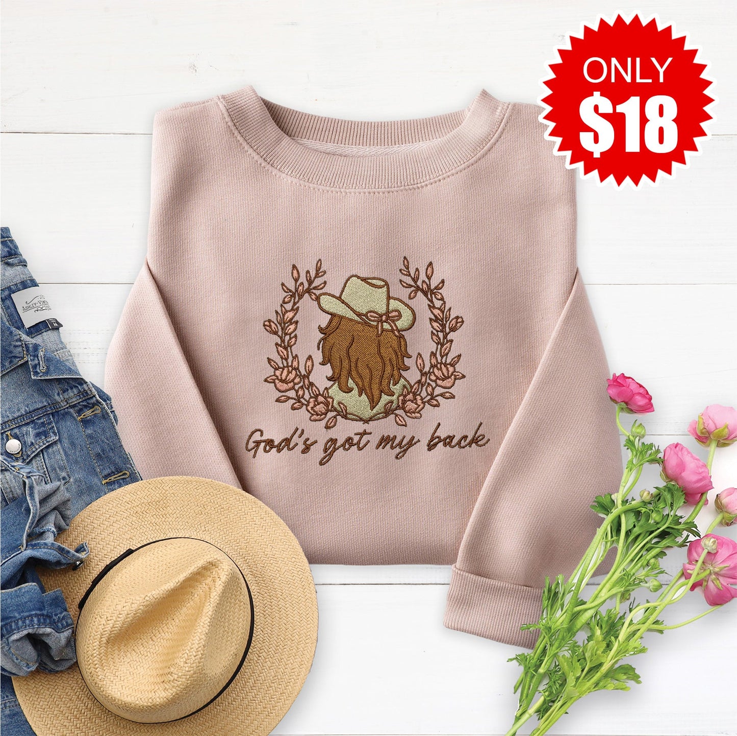 Embroidered God's Got My Back Sweatshirt - 18