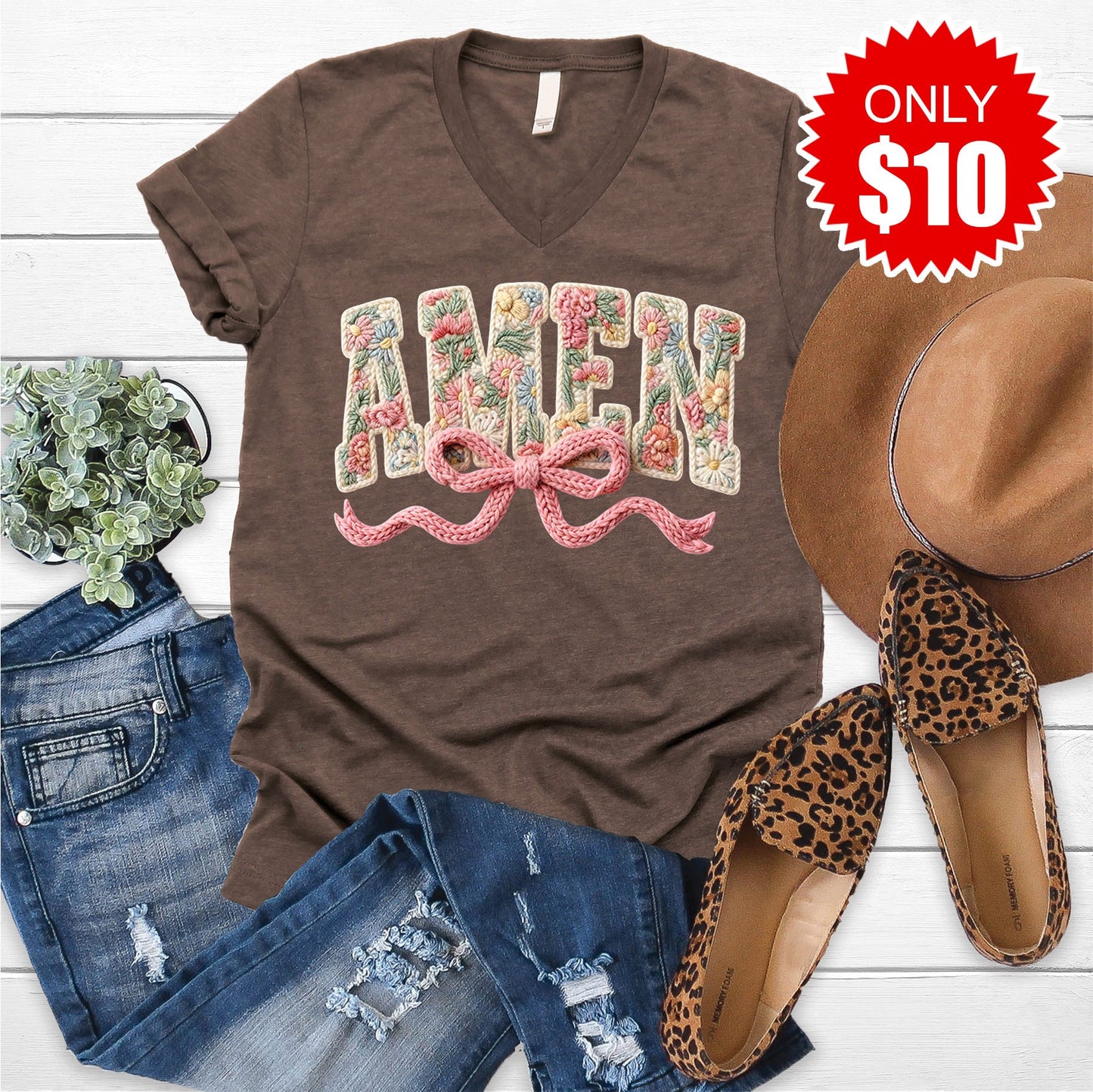 Amen V-Neck - Heather Brown - 10