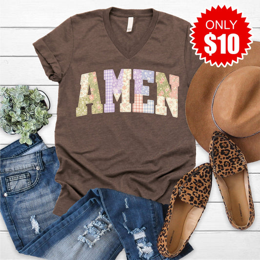 Amen V-Neck - Heather Brown - 10