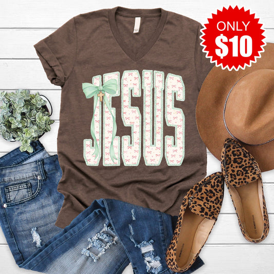Jesus V-Neck - Heather Brown - 10