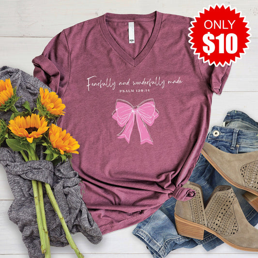 Fearfully and Wonderfully Made V-Neck - Heather Burgundy - 10