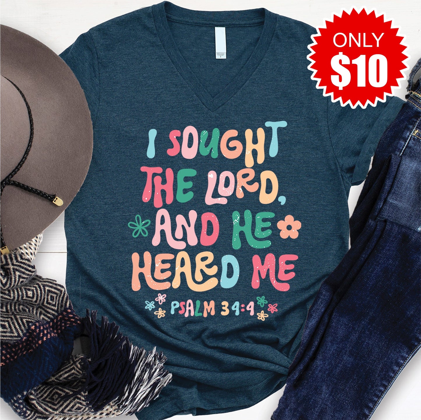 He Heard Me V-Neck - Heather Atlantic - 10