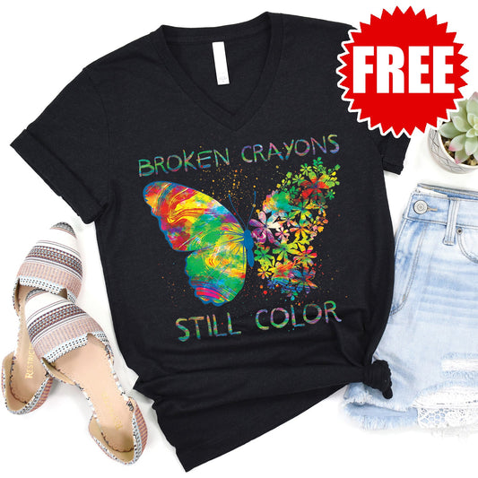 Broken Crayons V-Neck - Heather Black - 0