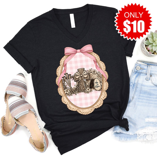 He Is Risen V-Neck - Heather Black - 10