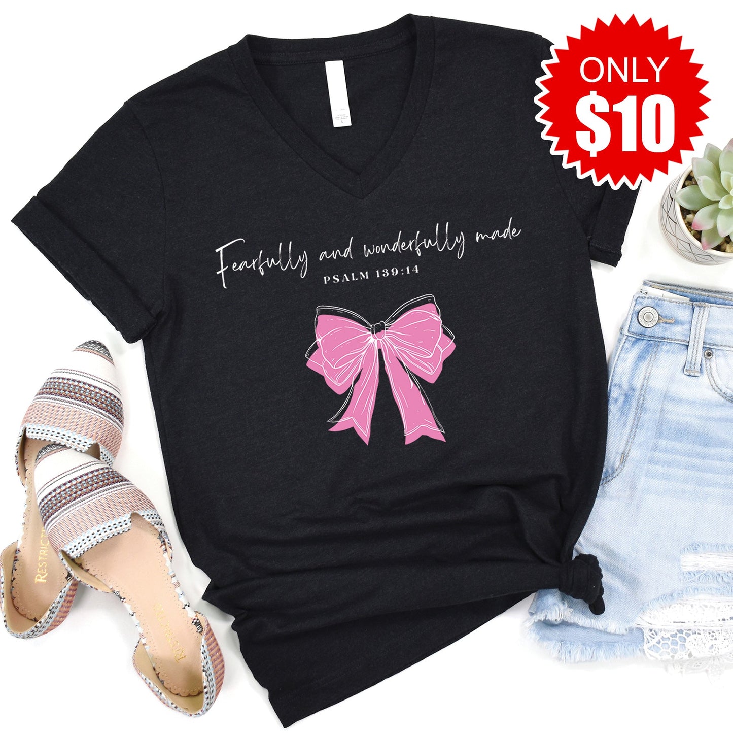 Fearfully and Wonderfully Made V-Neck - Heather Black - 10