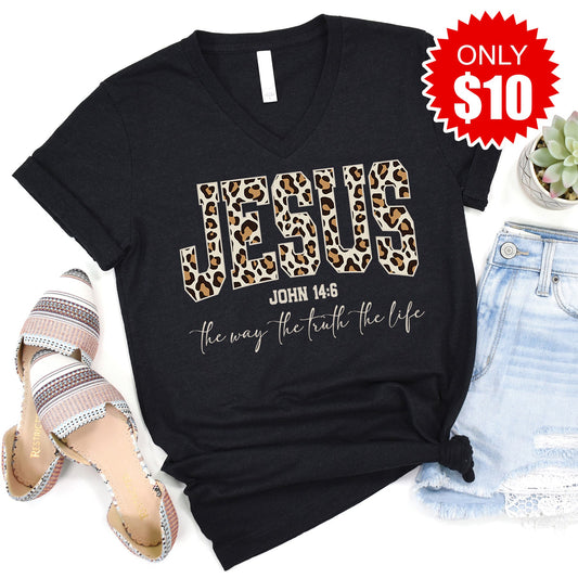 Jesus V-Neck - Heather Black - 10