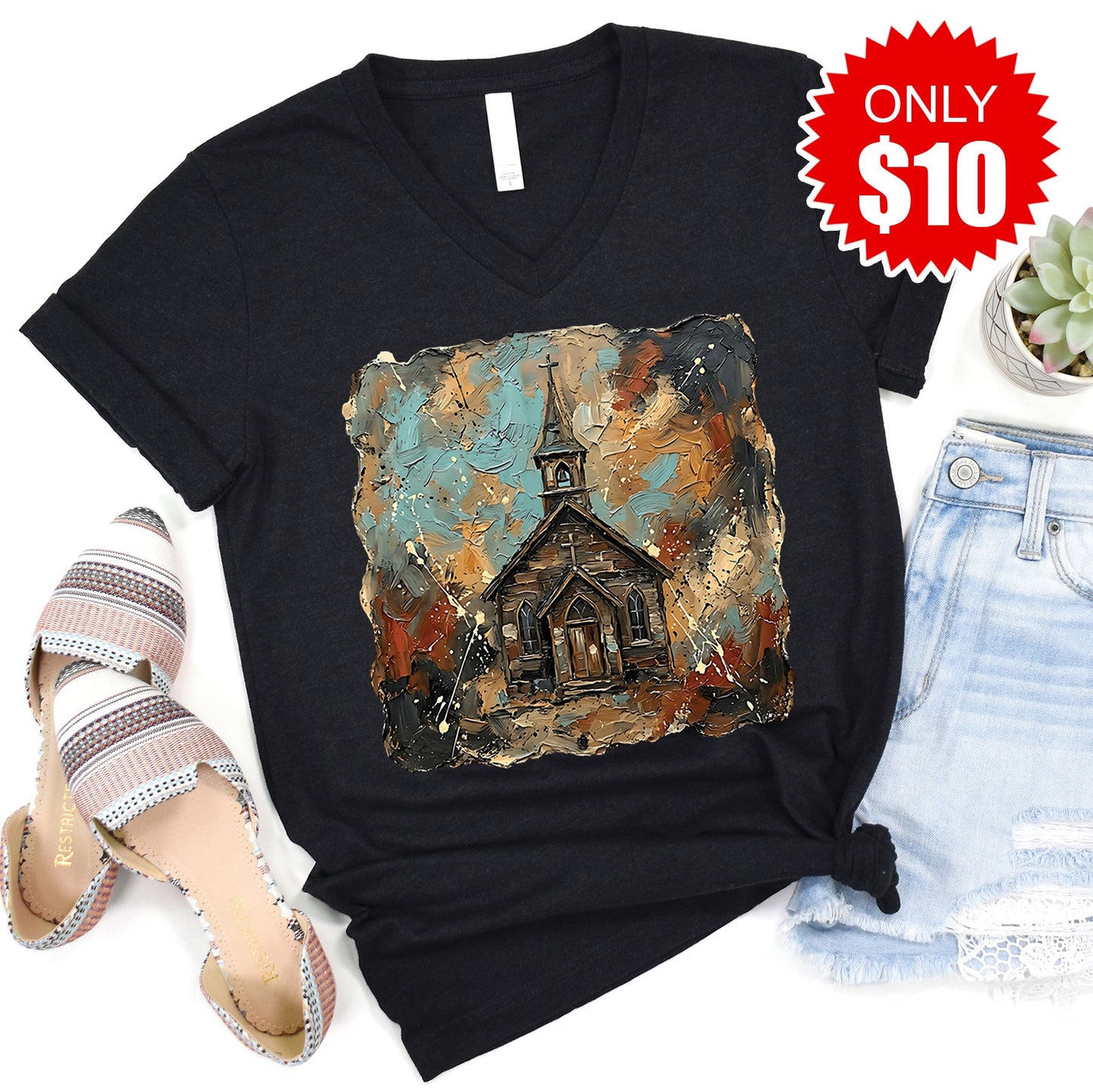 Church V-Neck - Heather Black - 10