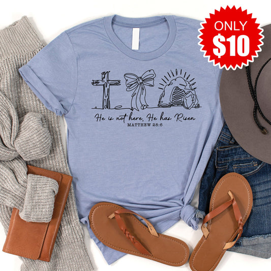 He Has Risen Tee - Heather Blue - 10