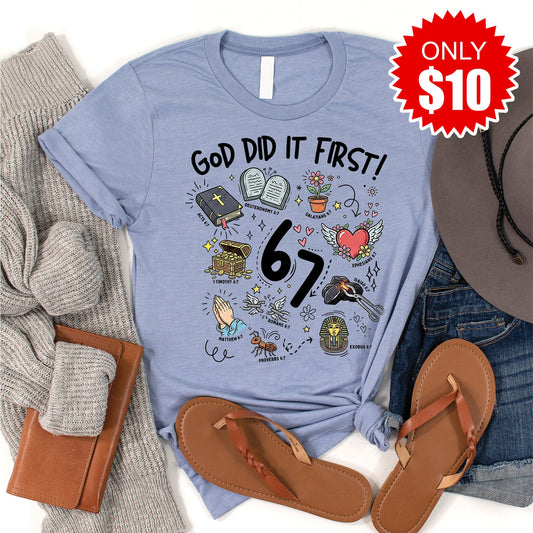 God Did It First Tee - Heather Blue - 10