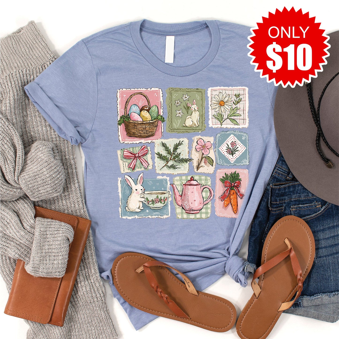 Bunny Tee - Heather Blue - 10