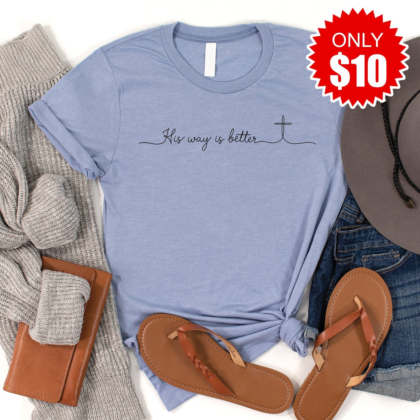 His Way Is Better Tee - Heather Blue - 10