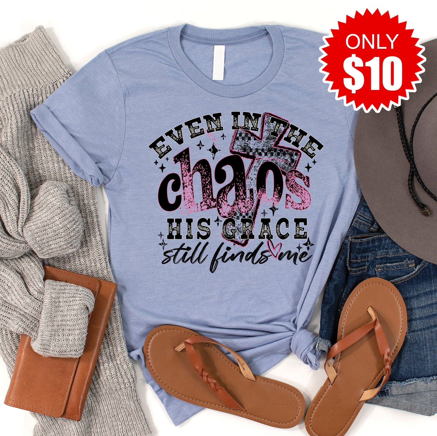 His Grace Still Finds Me Tee - Heather Blue - 10