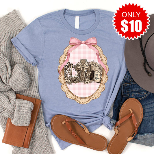 He Is Risen Tee - Heather Blue - 10