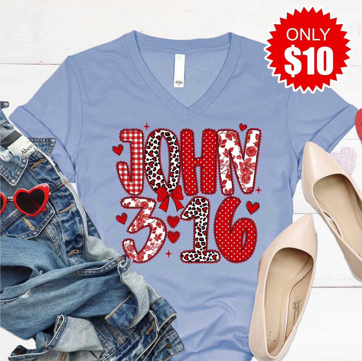 John 3:16 V-Neck - Heather Blue - 10