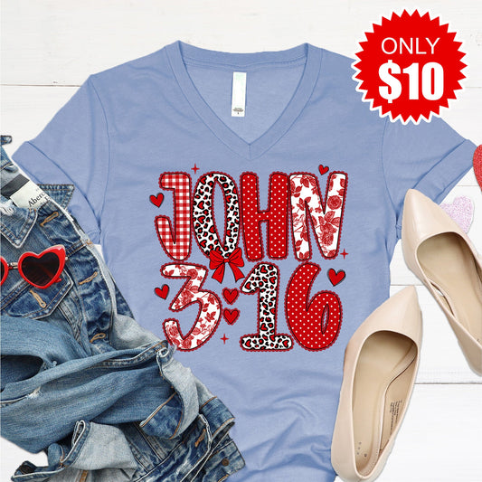 John 3:16 V-Neck - Heather Blue - 10