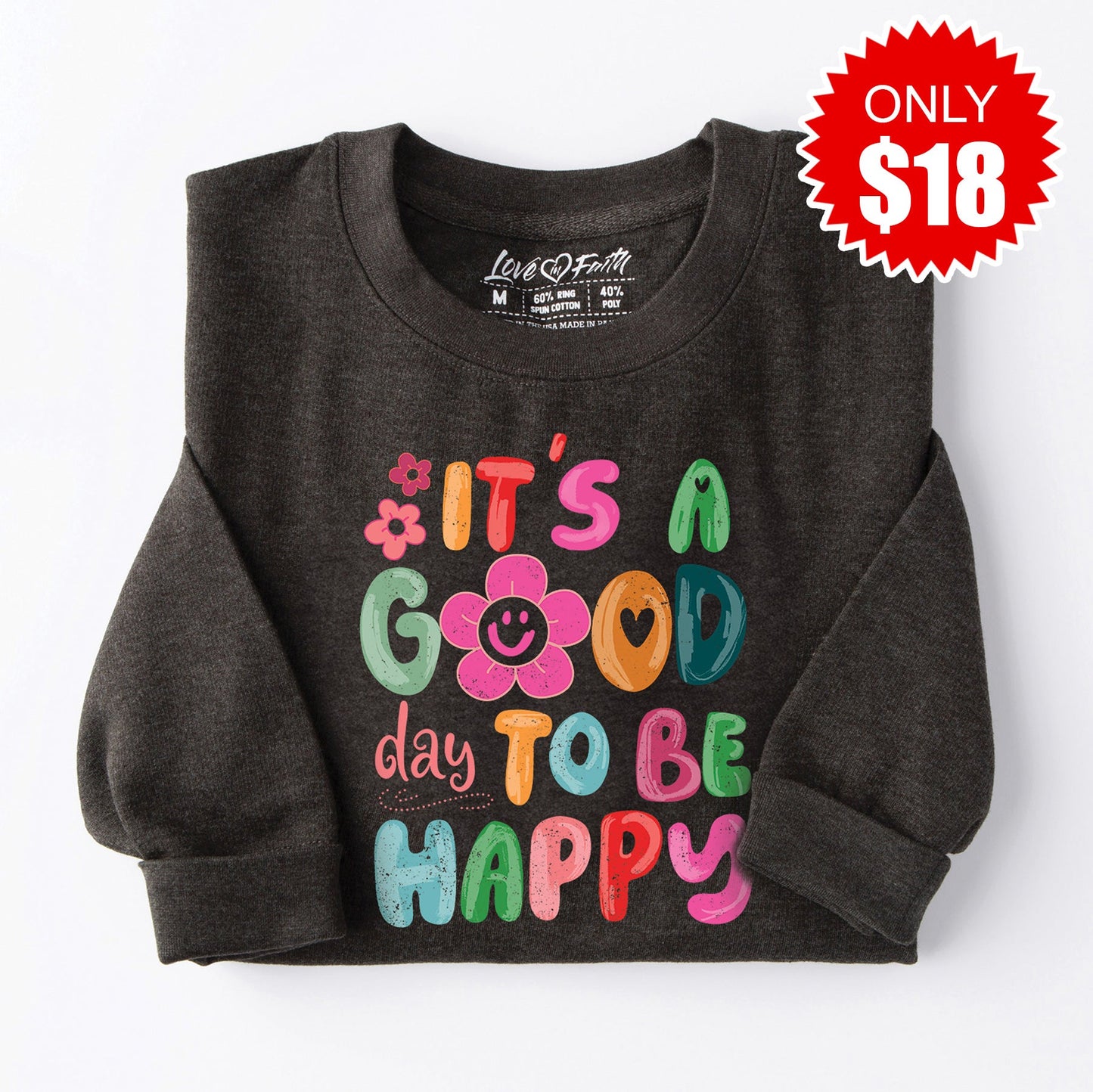 Happy Day Sweatshirt - Heather Charcoal - 18