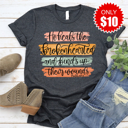 He Heals The Brokenhearted Tee - Heather Charcoal - 10