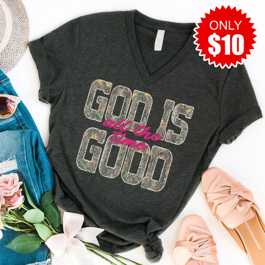 God Is Good V-Neck - Heather Charcoal - 10