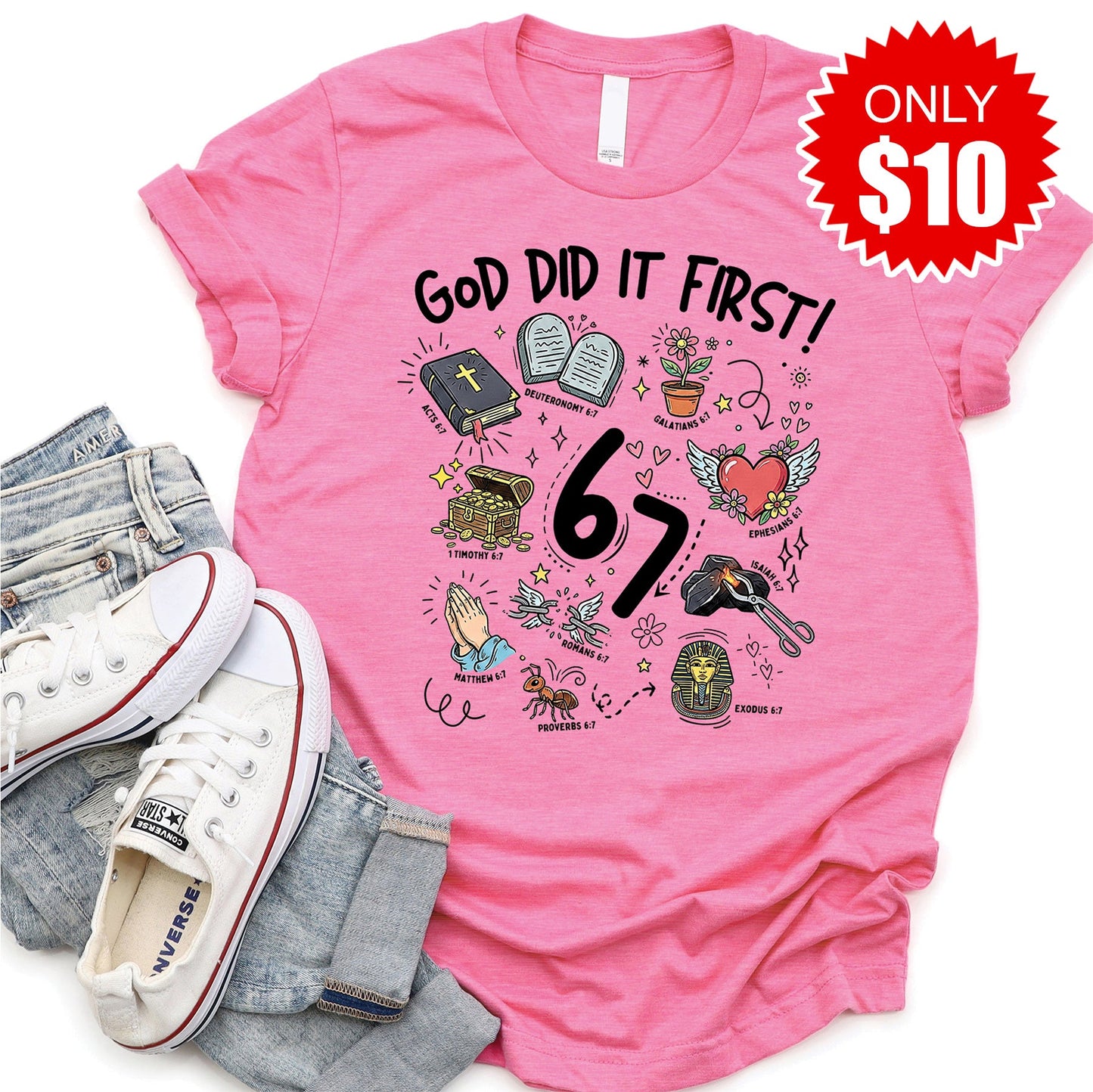 God Did It First Tee - Heather Charity Pink - 10