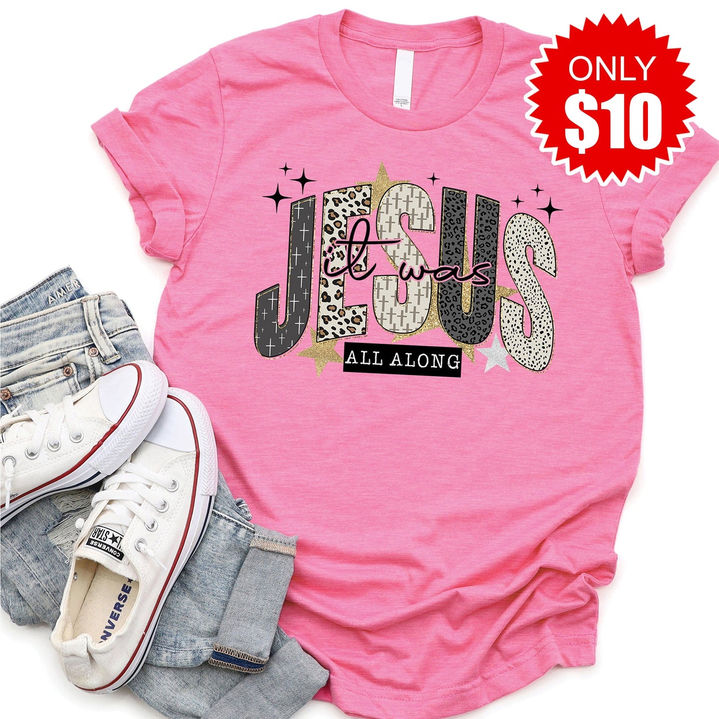 Jesus Tee - Heather Charity Pink - 10